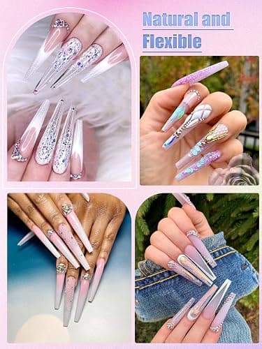 Quaferen 504Pcs Clear Coffin Nail Tips for Acrylic Nails Professional, XXXL Extra Long No C Curve Coffin Straight Acrylic Nail Tips, Half Cover No Crease Nail Extension False Nails for DIY Nail Art thumbnail 3