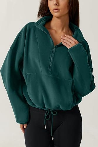 QINSEN Women Half Zip Fleece Sweatshirt Mock Neck Long Sleeve Winter Cozy Sherpa Pullover Sweater Tops thumbnail 3