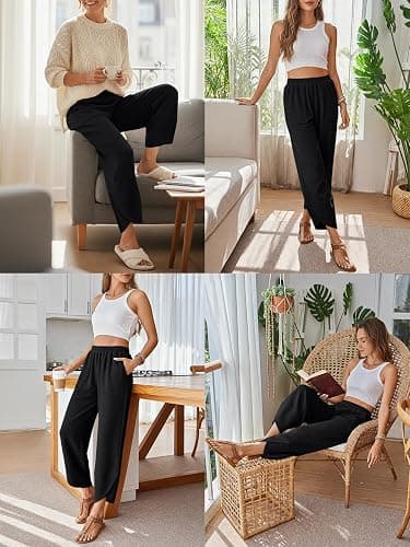 Trendy Queen Women's Wide Leg Pants Boho Summer Capri Palazzo Harem Casual Barrel Sweatpants Baggy Slacks with Pockets thumbnail 3