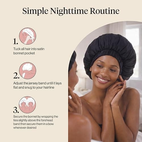 Kitsch XL Satin Bonnet for Sleeping - Softer Than Silk Bonnet For Sleeping Women - Secure Fit, Adjustable, Night Cap For Curly & Textured Hair - Prevents Breakage, Tangles & Thinning - Black thumbnail 7
