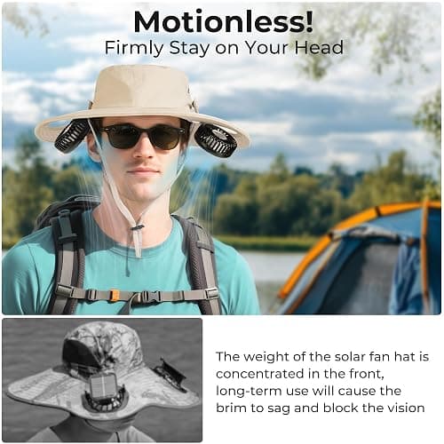 AMACOOL 2-in-1 Hands-Free Hat Fan with Detachable Neck Fan, UPF 50+ Wide Brim Sun Hat, 3-Speed Adjustable, 2600mAh Rechargeable Fishing Essentials for Men Women Camping Travel Delivery Outdoor-Khaki thumbnail 5
