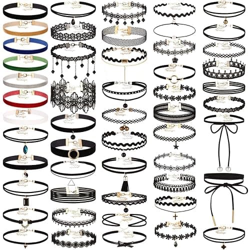 K&Q 52 PCS Choker Necklace, Classic Gothic Black Cute Lace Velvet Collar Choker Necklace Set - Image 1