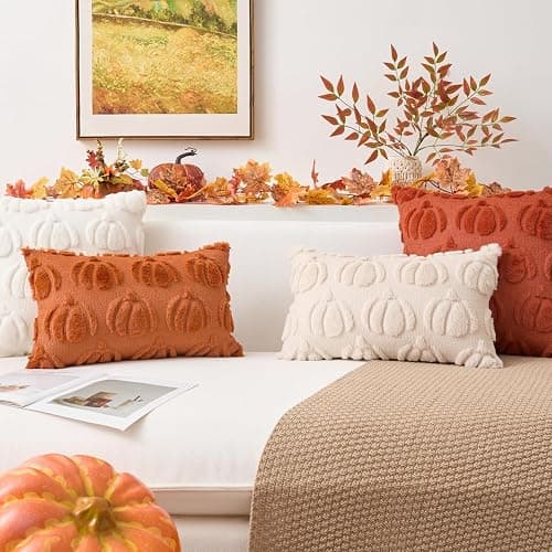 Kevin Textile Pumpkin Fall Throw Pillow Covers 18x18 Inch Set of 2 Luxury Soft Halloween Decorative Lumbar Pillowcases for Harvest Holiday Soft Couch, Beige thumbnail 5