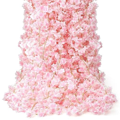 AWARDSEN 6PC 35.4FT Cherry Blossom Flowers Garland for Pink Flowers Garland Silk Cherry Blossom Vines Hanging for Wedding Party Sakura Cute Spring Summer Decor - Image 1