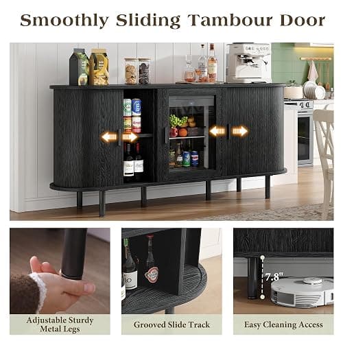 LUXOAK 70" Coffee Bar Cabinet with Beverage Fridge (Included), Buffet Sideboard Table for Home, Bar Cabinet with Storage for Dining Room & Living Room, Black thumbnail 7