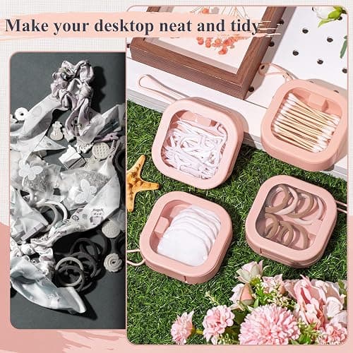 Kathfly 4 Pcs Hair Tie Organizer, Portable Hair Accessories Organizer Travel Case, Stackable Hairs Tie Holder & Bobby Pin Holder for Jewelry, Cotton Swabs, Clips and Accessories(Pink) thumbnail 6