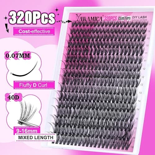 Individual Lashes 320pcs Lash Clusters 40D 9-16mm Mix DIY Lash Extension D Curly Eyelash Clusters Eyelash Extension Wispy Cluster Lashes DIY for Self Application by Yawamica (40D-0.07D, 9-16mix) thumbnail 2