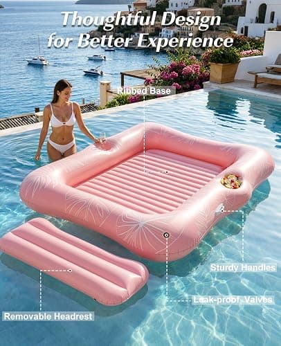 HeySplash Inflatable Tanning Pool Lounger Float, Suntan Tub for Adults, Blow Up Sunbathing Pool with Integrated Pillow and Cup Holder, Heavy Duty Tanning Bed for Backyard Lake Beach thumbnail 3