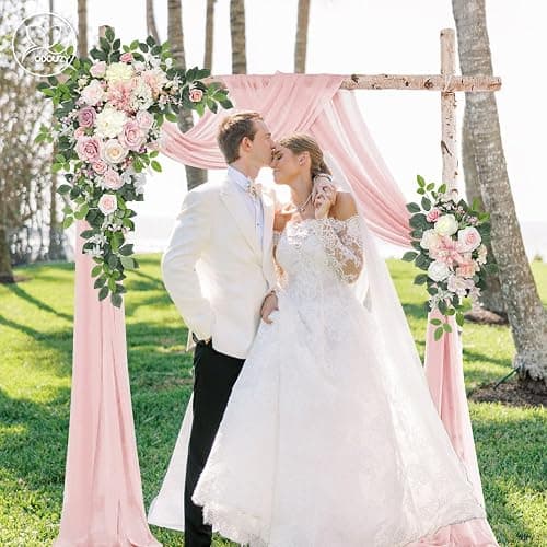 Odouzy Wedding Arch Flowers Kit,Artificial Flower Arch Decor (Set of 3),2pcs Artificial Flower Arrangement with 1pc Sheer Drape for Wedding Decor Reception Backdrop Floral Decorations (Light Pink) thumbnail 7