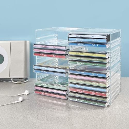 STORi Stackable Clear Plastic CD Organizer with Rubber Feet | Rectangular Jewel Cases Holder Perfect for Theatre Room | Holds up to 30 CD Cases | Made in USA thumbnail 8
