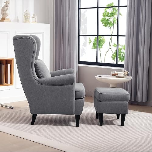 HOMCOM Poltrona Relax con Pouf Poggiapiedi, Cuscino e Schienale Alto, Poltroncina Camera da Letto in Tessuto Trapuntato con Gambe in Legno e Braccioli per Salotto e Soggiorno, 75x83x104 cm, Grigio thumbnail 9
