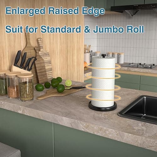 Paper Towel Holder Countertop, One-Handed Tear, Stainless Steel, Weighted Base, Black, Paper Towel Roll Holder Stand with Ratchet Mechanism for Kitchen Bathroom Farmhouse Essentials Decor Accessories thumbnail 4