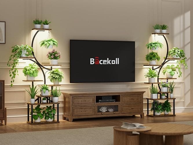 Plant Stand Indoor with Grow Lights - 62" Tall Plant Shelf, Lighted Corner Plant Stands for Indoor Growing, 8 Tiered Large Flower Holder, S-Shaped Decorative Rack for Living Room, Black, Patent Design thumbnail 5