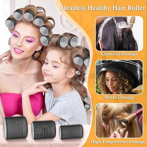 Thrilez 39PCS Hair Curlers Rollers with Clips Black Hair Roller with 3 Sizes 64mm 44mm 33mm, Jumbo Roller with 12PCS Duckbill Clips Hair Rollers for Long Medium Short Thick Fine Volume Bangs - 39PCS thumbnail 2