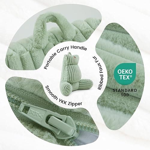 Amélie Home Faux Fur Reading Pillow with Pocket for Sitting in Bed, Adult Backrest Bed Pillow with Washable Cover for Lounging, Study & Relaxing, Sage Green 25 inches thumbnail 4