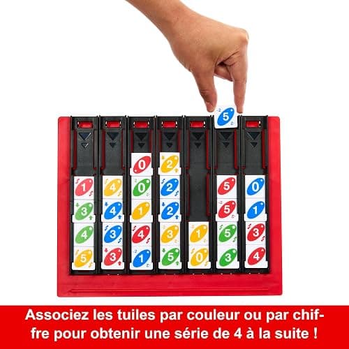 Mattel Games UNO Quatro, Jeu De Tuiles Familial pour Enfants Et Adultes, Jeux De Société pour Soirée Jeu en Famille Ou en Voyage, 2 À 4 Joueurs, Jouet pour Enfant de 7 Ans et Plus, HPF82 thumbnail 4