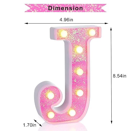 Foaky Pink Light up Letters，Pink Party Decorations,Girls Room Decor,Glitter Light Up Letters,Alphabet Letter Sign for Night Light Birthday Party Girls Gifts, Home Bar Decoration（J） thumbnail 3