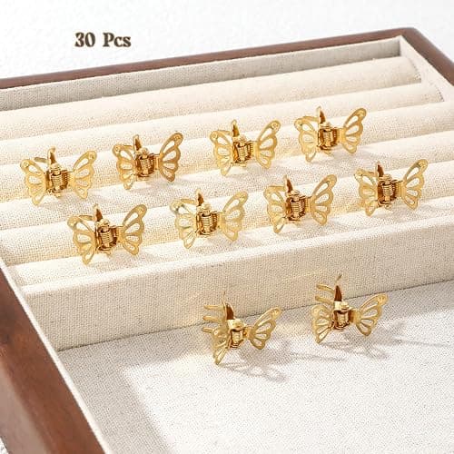 30 Pcs Butterfly Hair Clips Gold Metal Barrettes Claw Clips Strong Hold Non-Slip Alloy Hair Accessories for Women Small Mini Hollow Design thumbnail 2