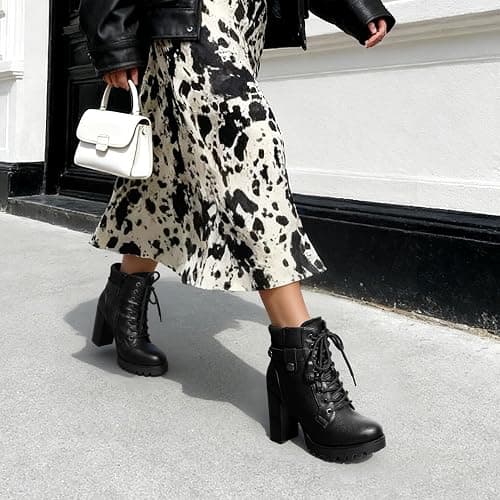 DREAM PAIRS Women's Lace up Combat Ankle Boots High Chunky Heel Fashion Heeled Booties Shoes thumbnail 3