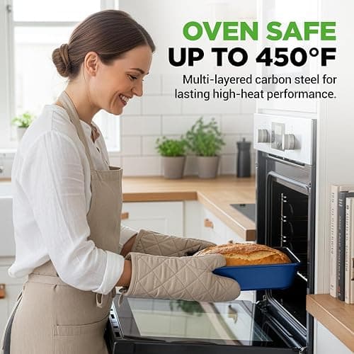 NutriChef 8-Piece Nonstick Stackable Bakeware Set - PFOA, PFOS, PTFE Free Baking Tray Set w/Non-Stick Coating, 450°F Oven Safe, Round Cake, Loaf, Muffin, Wide/Square Pans, Cookie Sheet (Blue) thumbnail 4