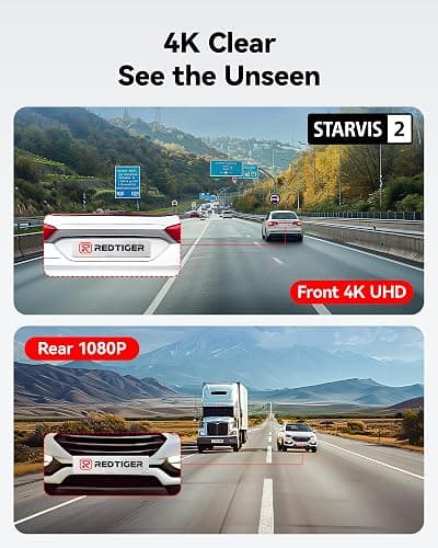 REDTIGER 4K Dash Cam Front and Rear with STARVIS 2, 5.8GHz Wi-Fi Dash Camera for Cars, 128GB Card Included, GPS, 3.18”IPS Screen, Night Vision, 170°Wide Angle, WDR, 24H Parking Mode(F7NP) thumbnail 2