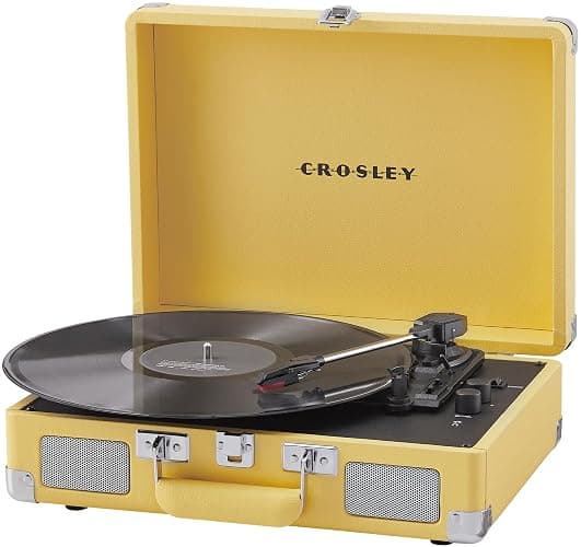 Crosley CR8005F-LY Cruiser Plus Vintage 3-Speed Bluetooth in/Out Suitcase Vinyl Record Player Turntable with Built-in Speakers, Lemon Yellow thumbnail 8