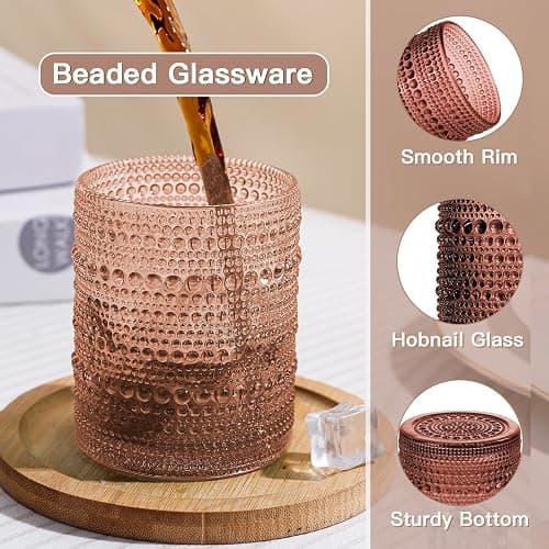 JOVGANK Venus Vintage Hobnail Drinking Glasses Set of 6, Embossed Water Tumbler 12oz, Kitchen & Bar Beaded Glass Cups, Beverage Glass Cups for Water, Beer, Juice, Christmas and New Year gifts thumbnail 4