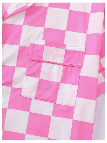 SOLY HUX Women's Satin Pajamas Summer 2 Piece Plaid Button Down Shirt Short Loungewear PJs Set thumbnail 5