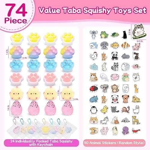 Taba Squishy Pack – 24 pack Taba Squishies with 50 Stickers, Squishy Toys Birthday Party Favors for Kids 4-8 8-12, Treasure Box Toys fidgets for Classroom ,Xmas Stocking Stuffers,Goodie Bags Stuffers thumbnail 2