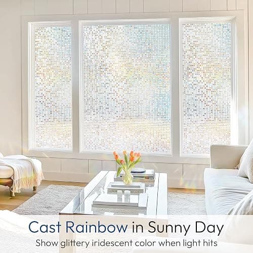 rabbitgoo Window Privacy Film Stained Glass Window Film, Mosaic Rainbow Decorative Glass Cling, Removable Static Cling Tint UV Blocking, Non-Adhesive Privacy Covering for Home, 17.5 x 78.7 inches thumbnail 2