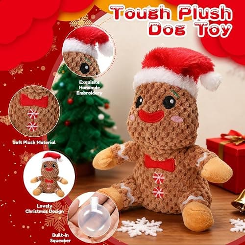 loncoldy Christmas Dog Toys Gingerbread Man Dog Squeaky Toy Cute Stuffed Large Plush Chew Toy to Keep Them Busy Interactive Puppy Toys Holiday Pet Toys for Dogs Gifts for Puppy, Small, Medium Breed thumbnail 2