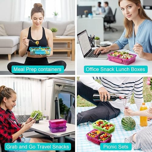 FoldTier 8 Pack Plastic Snack Containers with Lids 2 Compartment Snacks Bento Boxes Reusable Travel Snack Containers for Adults Food Lunch Container Box for Take out Meal Prep Lunch Travel Picnics thumbnail 5