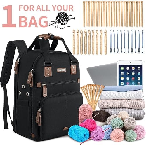 SINVICKO Crochet Bag, Knitting Bag Backpack and Totes Organizer with USB Charging Port, Large Yarn Storage Tote Bag thumbnail 2