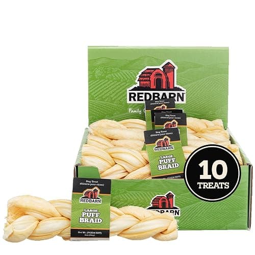 Redbarn Large Puff Braid 10-Count 100% Natural Beef Esophagus Dog Chews - Rawhide-Free Single Ingredient Dental Treats for Puppies, Adult and Senior Dogs of All Life Stages - Image 1
