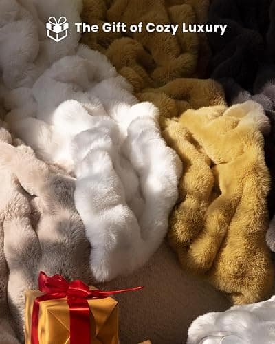 blunique Ultra Soft Cozy Faux Fur Throw Blanket, Fuzzy Plush Thick Bubble Blanket, Luxury Fluffy Blanket for Couch, Sofa, Bedroom, and Living Room, 50x60 Inches, Cream White thumbnail 7