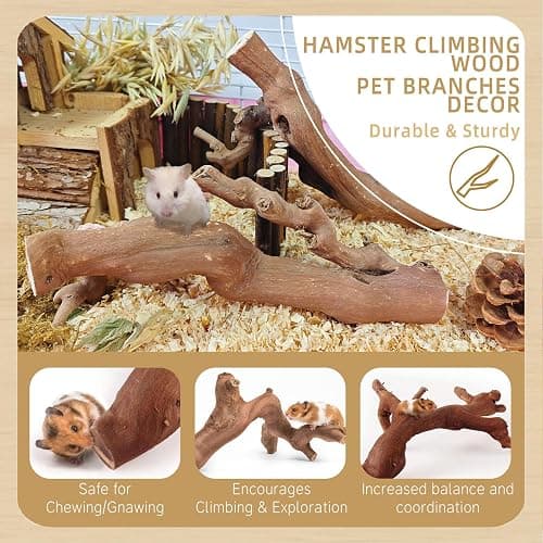 kathson 2PCS Wood Hamster Climbing Branches Decor, Natural Wooden Syrian Hamster Climb Chewing Toys, Rat Exercise Toys, Small Animal Habitat Decor Accessories for Dwarf Pets, Gerbils, Mice (5.9 in) thumbnail 4
