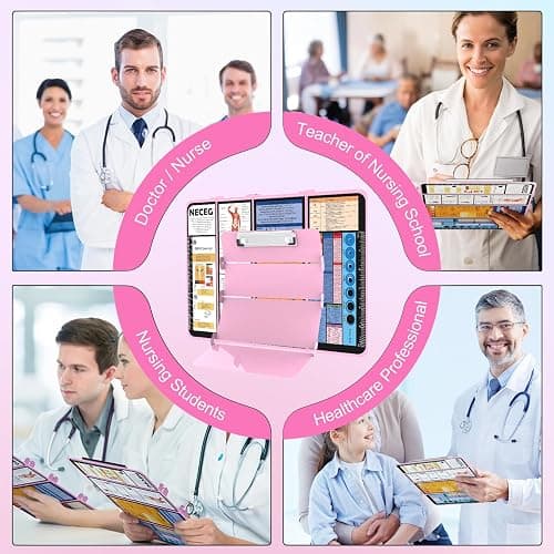 Nursing Clipboard Foldable-4 Layers Aluminum Nurse Foldable Clipboard Nursing Medical Edition Cheat Sheets, Pocket Size Pen Clip for Nurses Students School and Doctors-Pink thumbnail 9