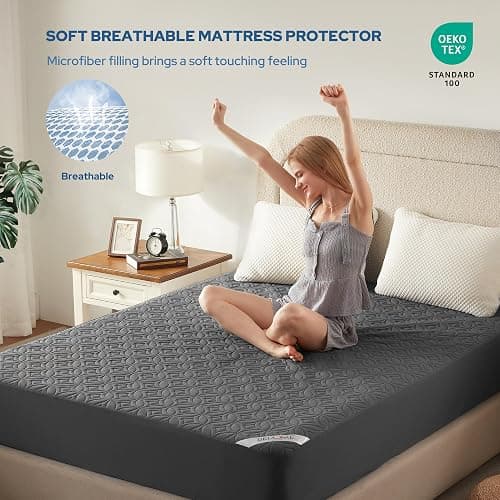 BEDLORE Waterproof Mattress Protector, Queen Size Mattress Pad Noiseless with Deep Pocket 6"-18" Depth, Soft Breathable Dirt-Proof Bed Mattress Cover Washable for Home, Bedroom, Hotel (Gray) thumbnail 3