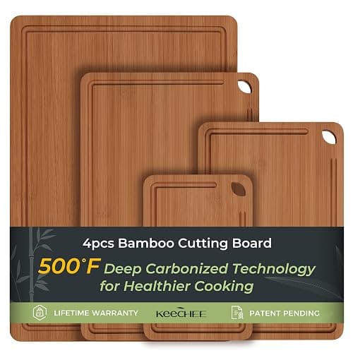 Keechee Wood Cutting Board, Carbonized Bamboo Cutting Boards Set With Smooth Surface & Easy Storage For Busy Kitchens, Ideal Charcuterie & Chopping, Durable, Knife-Friendly (4Pcs) - Image 1