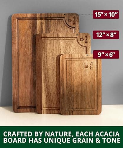 ROYAL CRAFT WOOD Wooden Cutting Boards for Kitchen Meal Prep & Serving - Bamboo Wood Serving Board Set with Deep Juice Groove Side Handles - Charcuterie & Chopping Butcher Block for Meat thumbnail 5