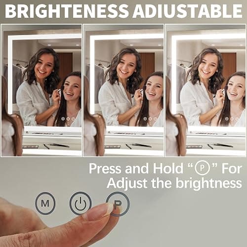 FENNIO 23" x 18" Vanity Mirror with Lights，LED Makeup Mirror，Hollywood Mirror with 3 Color Modes & Adjustable Brightness，Vanity Mirror Square White thumbnail 4