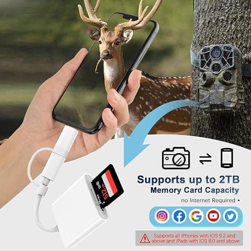 SD Card Reader for iPhone iPad, Dual Connector (Lightning&USB-C) Memory SD Card Adapter, Support SD/MicroSD Cards, High-Speed Digital Trail Camera to iPhone Viewer, Plug and Play thumbnail 5