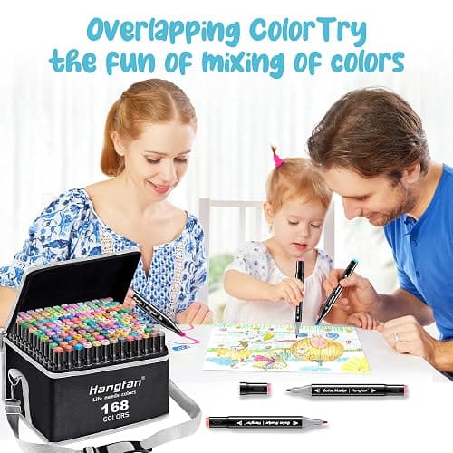 hangfan Alcohol Based Ink Art Markers, 168 Colors Broad&Fine Dual Tip Permanent Markers Pen Set for Professional Student Child Coloring Illustrations Sketch Drawing Painting Card Making (Black) thumbnail 6