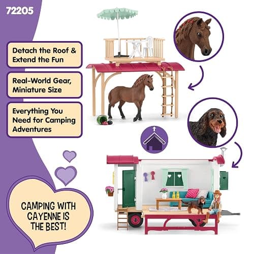 Schleich Horse Club - 113PC Interactive Camping Trip - Car and Camper Caravan Playset with Horse and Rider Figures, Dog Figurine and Accessories for Girls, Boys - Realistic Kids Toys Ages 5+ | 72205 thumbnail 3