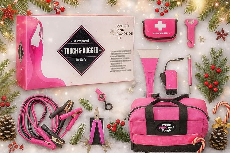 Pretty Pink Roadside Emergency Kit for Women & Teen Girls - Heavy-Duty Jumper Cables, First Aid Kit, Safety Tools, Flashlight, Ice Scraper - Complete Car Safety Bag with 5-Year Warranty thumbnail 3