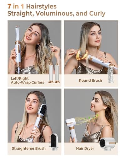 UKLISS Hair Dryer Brush 7 in 1，110000 RPM Hair Dryer with Diffuser for Curly & Twisted Hair Professional Ionic Brush Blow Dryer for Salon-Quality Styling, White Gold thumbnail 2