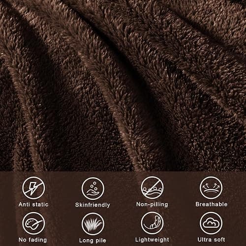 Exclusivo Mezcla Soft Fleece Throw Blanket for Couch, Super Soft Velvet Plush Fleece Blankets, Fuzzy Cozy and Warm for Winter, 50x60 Inches, Coffee thumbnail 6
