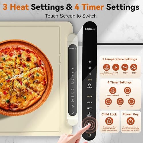 Food Warming Mat Electric Tray: Adjustable Silicone Heating Pad with 3 Temperature Settings 4 Timer Function Portable Roll Up Hot Plate for Buffets Party Gatherings Kitchen Warmer Countertop Holiday thumbnail 2
