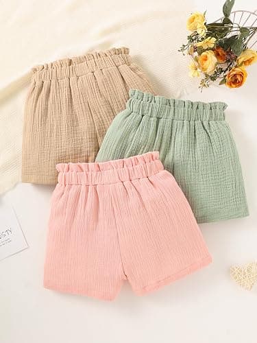 Yvowming 3 Pack 4-12Y Girls Shorts Pants Casual Linen Cotton Shorts for Toddler Girls Kids Summer Clothes thumbnail 4