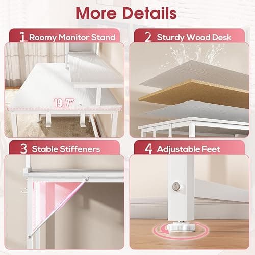 DurayLoly 47" White Computer Desk with 2 Acrylic Cabinet & 3 Fabric Drawers | Integrates Ample Storage & Display, Great Fit for Small Spaces, Outlets Suitable for Studying, Working & Gaming Equipments thumbnail 9